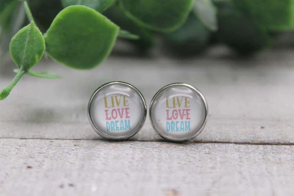 Live Love Dream  Glass Stud Earrings