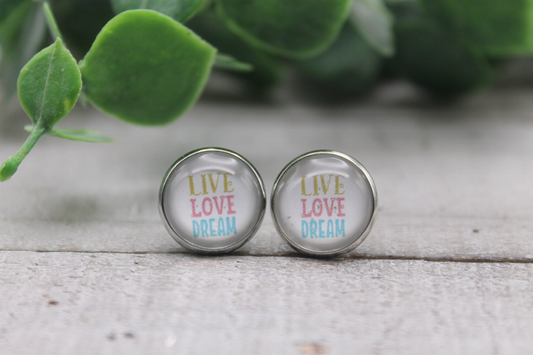 Live Love Dream  Glass Stud Earrings