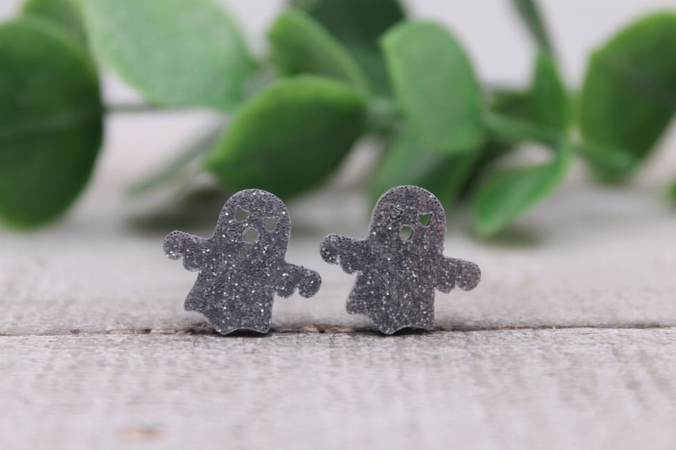 Glitter Ghost || Stud Earrings || Hypoallergenic