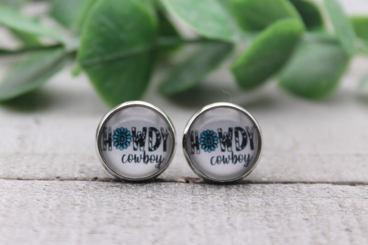 Howdy Cowboy | Hypoallergenic |  Glass Stud Earrings