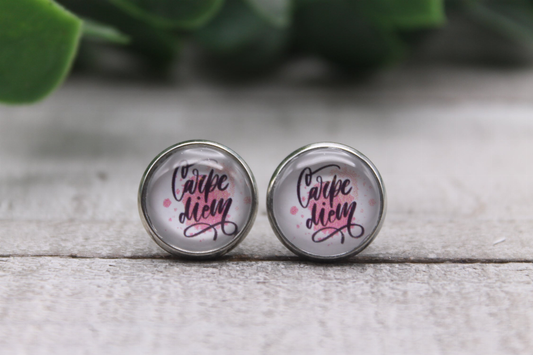 Carpe Diem  Glass Stud Earrings