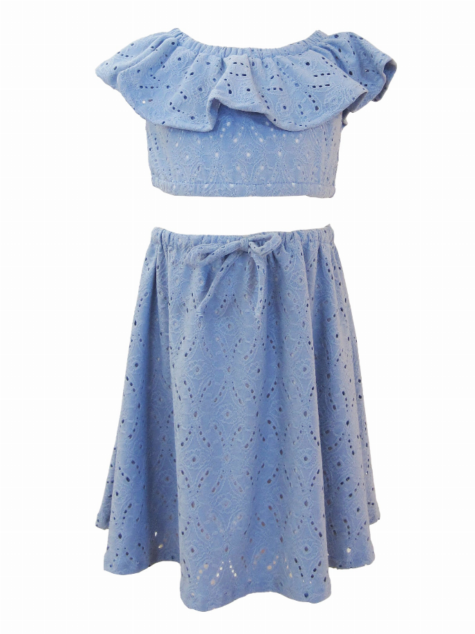 Blue Eyelet Top and Skirt Set