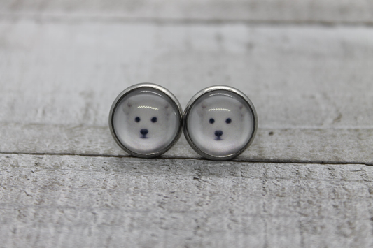 Polar Bear Cub  Glass Stud Earrings