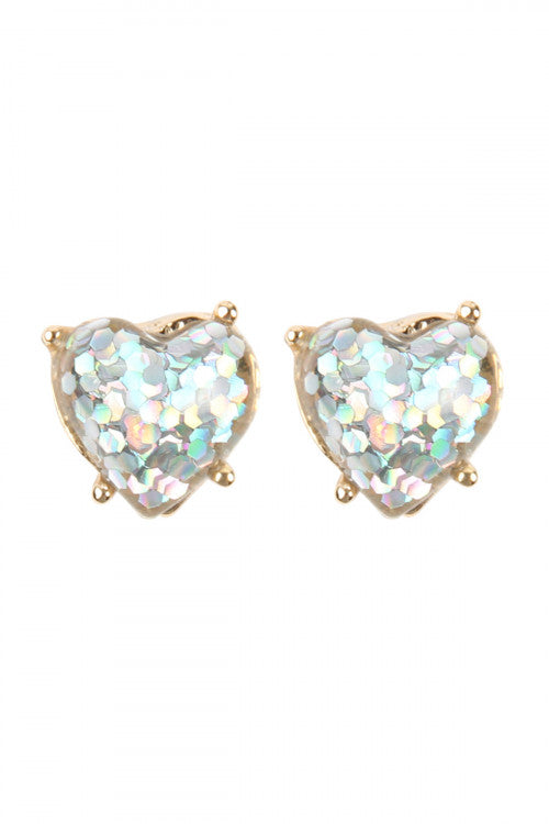 Iridescent Confetti Heart Stud Earrings