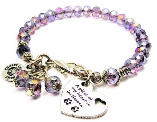 A Piece Of My Heart Is In Heaven With Paw Prints Splash Of Color Crystal Bracelet