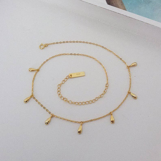 Sterling Silver Water Drop Choker, Dainty Gold Choker, Satel