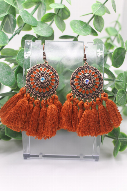 Burnt Orange Tassel || Dangle Earrings || Hypoallergenic