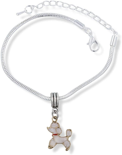 White Poodle Dog Snake Chain Charm Bracelet