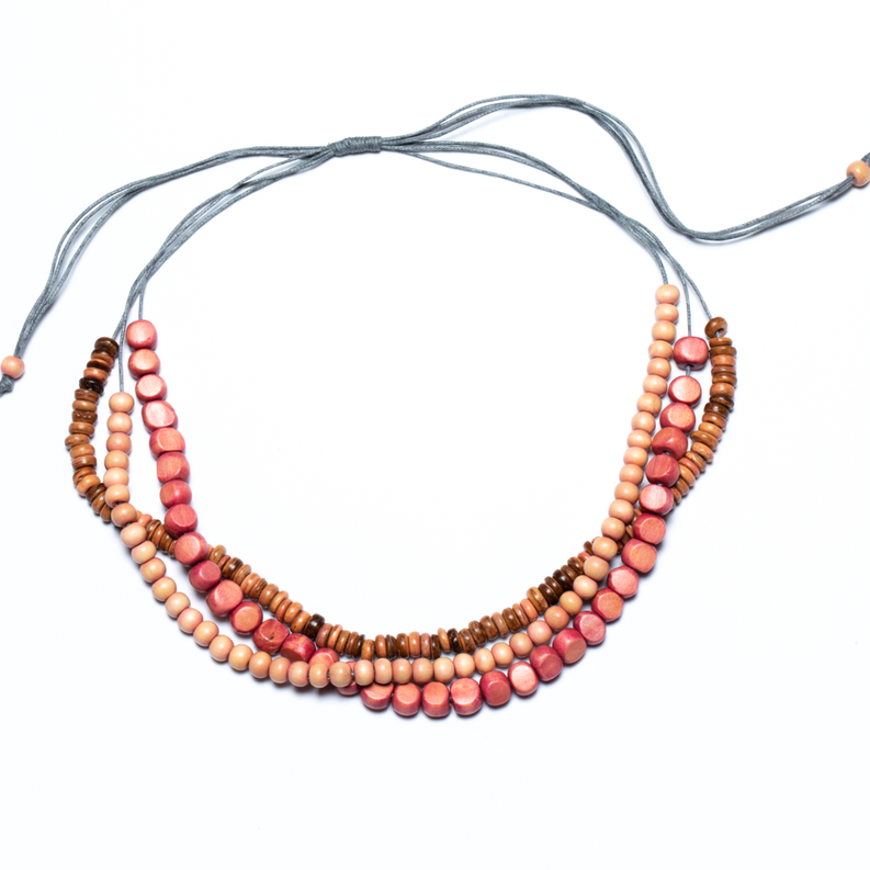 Triple Strand Wooden Necklace