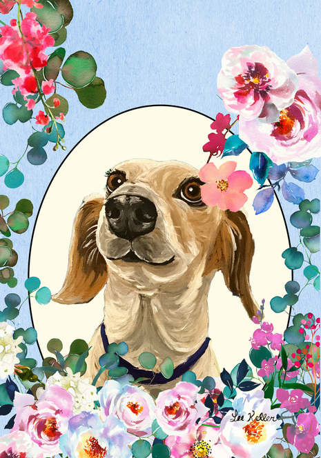 Dachshund Piebald - Hippie Hound Studios Spring  House and Garden Flags