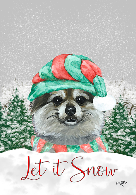 Pomeranian - Hippie Hound Studios Christmas  House and Garden Flags