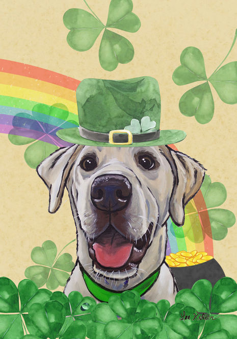 Labrador Yellow/White - Hippie Hound Studios Saint Patricks Day  House and Garden Flags