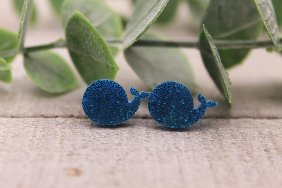 Glitter Whales Resin Stud Earrings