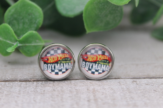 Hot Mess Boy Mama  Glass Stud Earrings