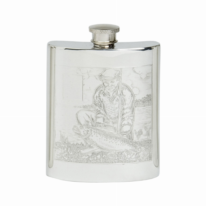 Fishing Scene Pewter Flask 6oz