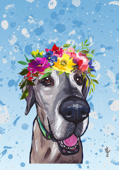 Great Dane - Hippie Hound Studios Summer Crown  House and Garden Flags