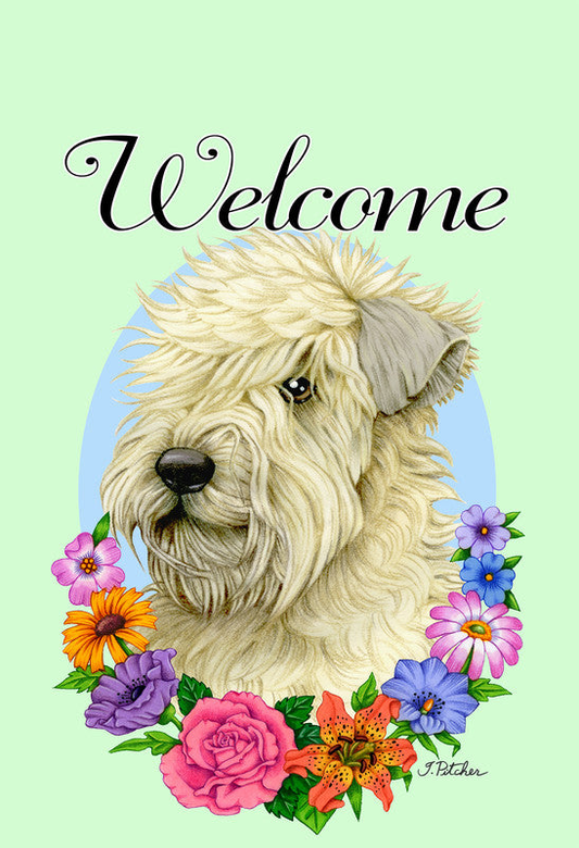 Soft Coated Wheaton Terrier- Best of Breed Welcome Flowers Garden Flag