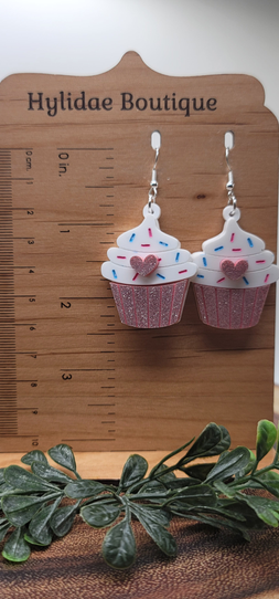 Pink Sprinkle Glitter Cupcakes Dangle Earrings