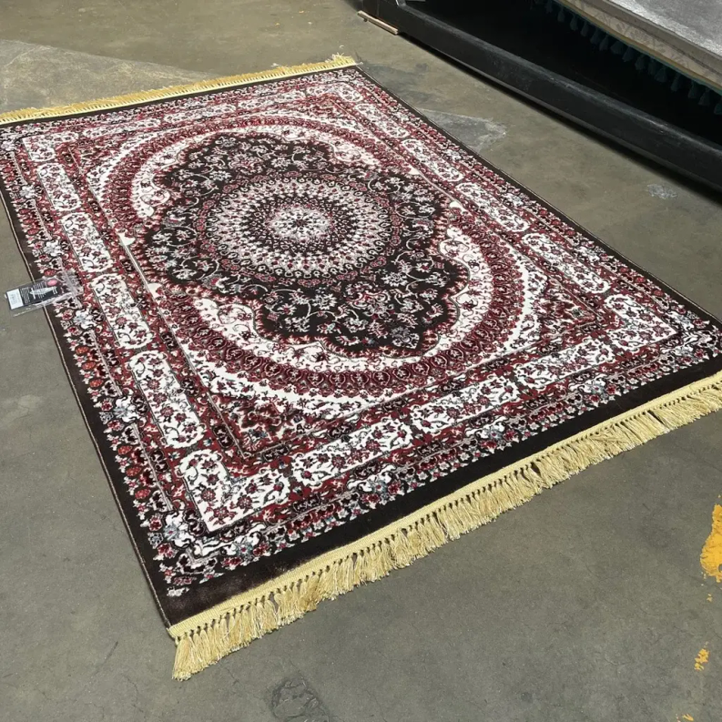 5x7 Feet Brown Traditional Medallion Faux Silk Area Rug