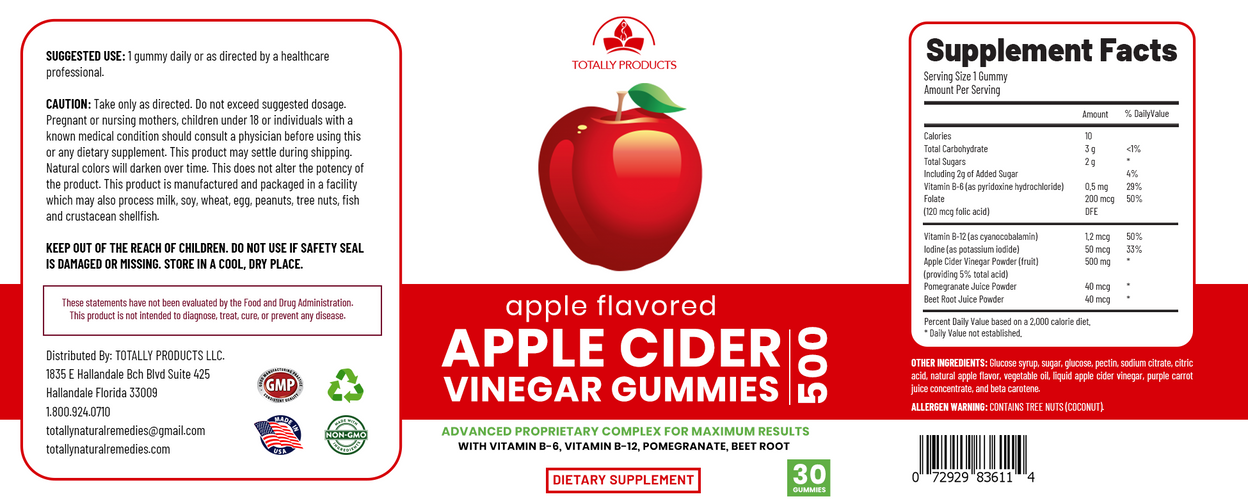 Apple Cider Vinegar Gummies with Pomegranate, Beet Root And Vitamin B6 (2 bottles)