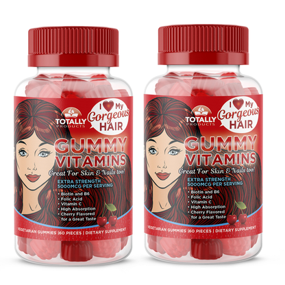 TotallyProducts Gorgeous Hair Gummy Vitamins with Biotin 5000 mcg (60ct Cherry Flavor)