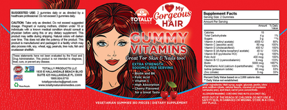 TotallyProducts Gorgeous Hair Gummy Vitamins with Biotin 5000 mcg (60ct Cherry Flavor)