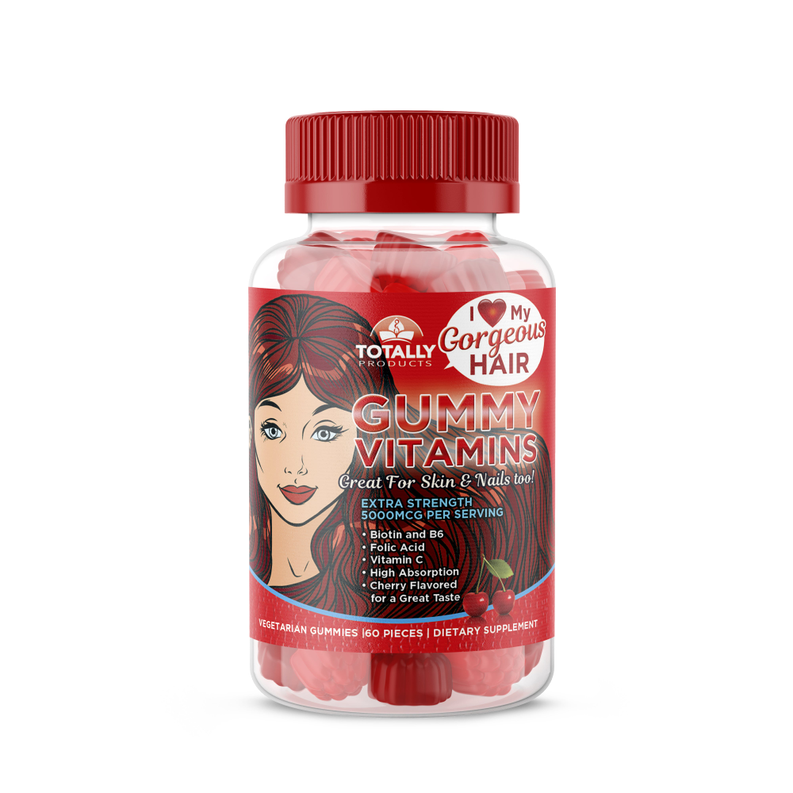 TotallyProducts Gorgeous Hair Gummy Vitamins with Biotin 5000 mcg (60ct Cherry Flavor)