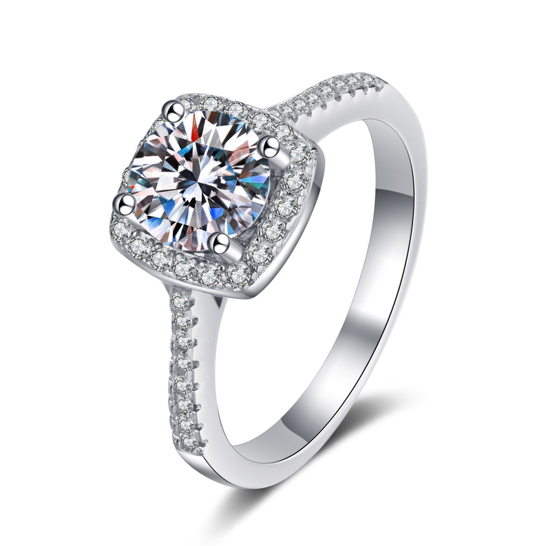 1.57 Carat Halo And Eternity Moissanite Engagement Ring Set In Sterling Silver