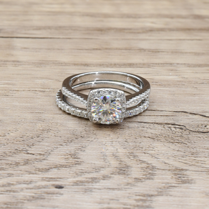 1.57 Carat Halo And Eternity Moissanite Engagement Ring Set In Sterling Silver