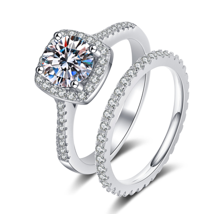 1.57 Carat Halo And Eternity Moissanite Engagement Ring Set In Sterling Silver