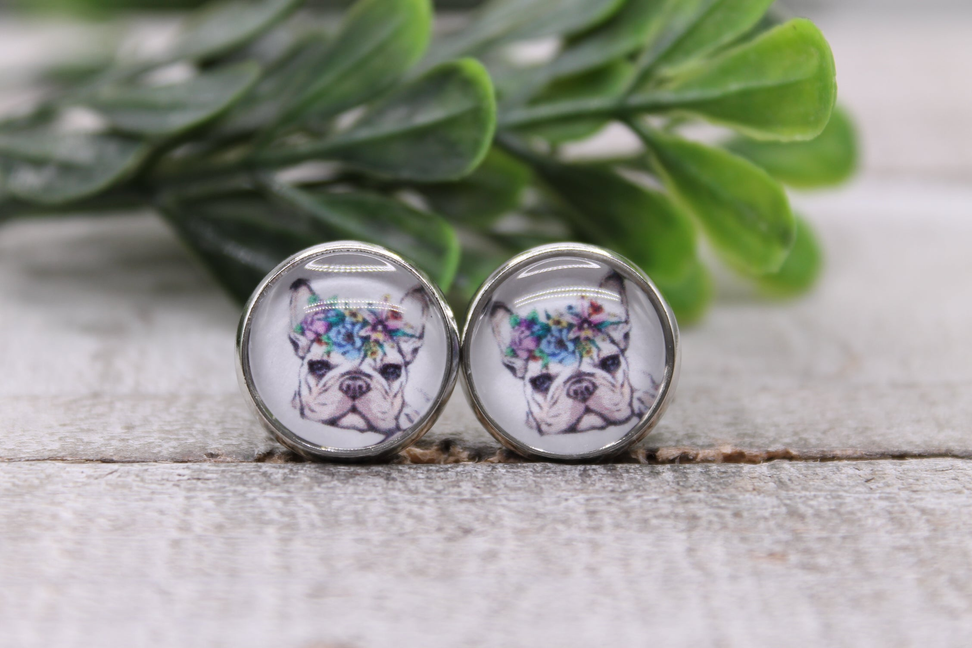 Floral Frenchie || Stud Earrings || Hypoallergenic