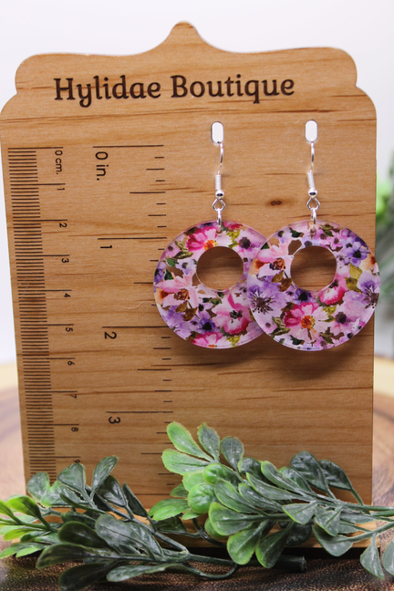 Lavender Spring Florals - Circle || Dangle Earrings || Hypoallergenic