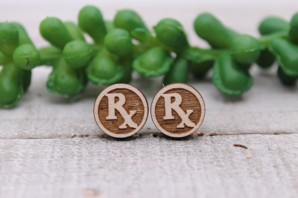 RX Pharmacist Pharmacy Tech || Wood Stud Earrings || Hypoallergenic