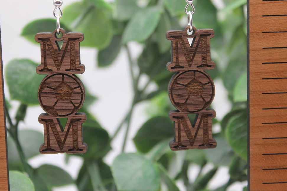 Soccer Mom Wood Dangle Earrings