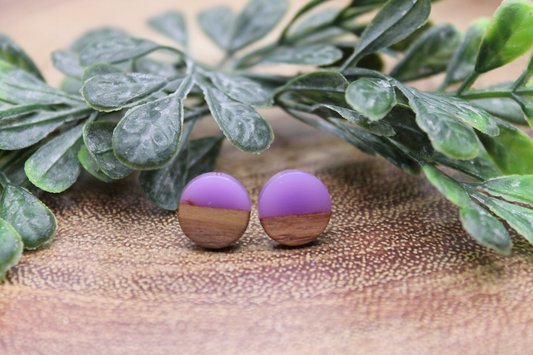 Purple & Wood || Stud Earrings || Hypoallergenic