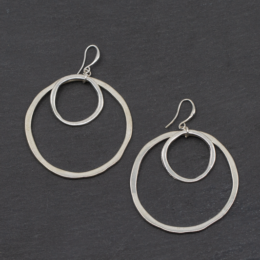 Simple Double Ring Earrings In Silver Plate