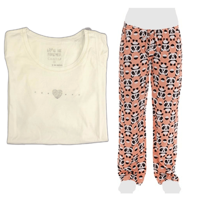 Women's Cozy Pajama Set Cute Panda Pants and Cotton Soft Heart T shirt by Just Love