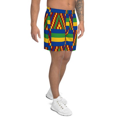 Yellow and Blue Kente African Print Men's Shorts