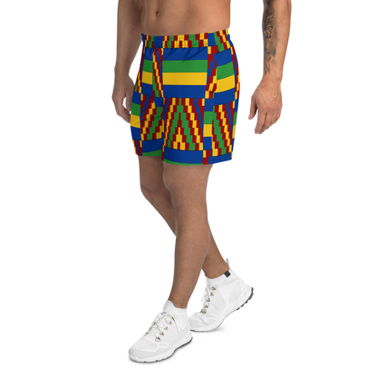 Yellow and Blue Kente African Print Men's Shorts