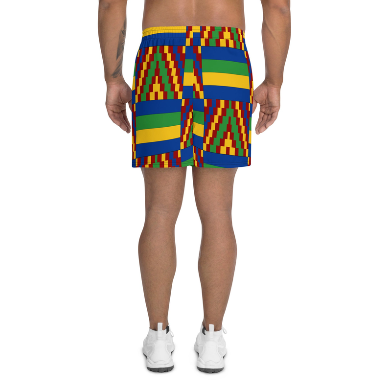 Yellow and Blue Kente African Print Men's Shorts