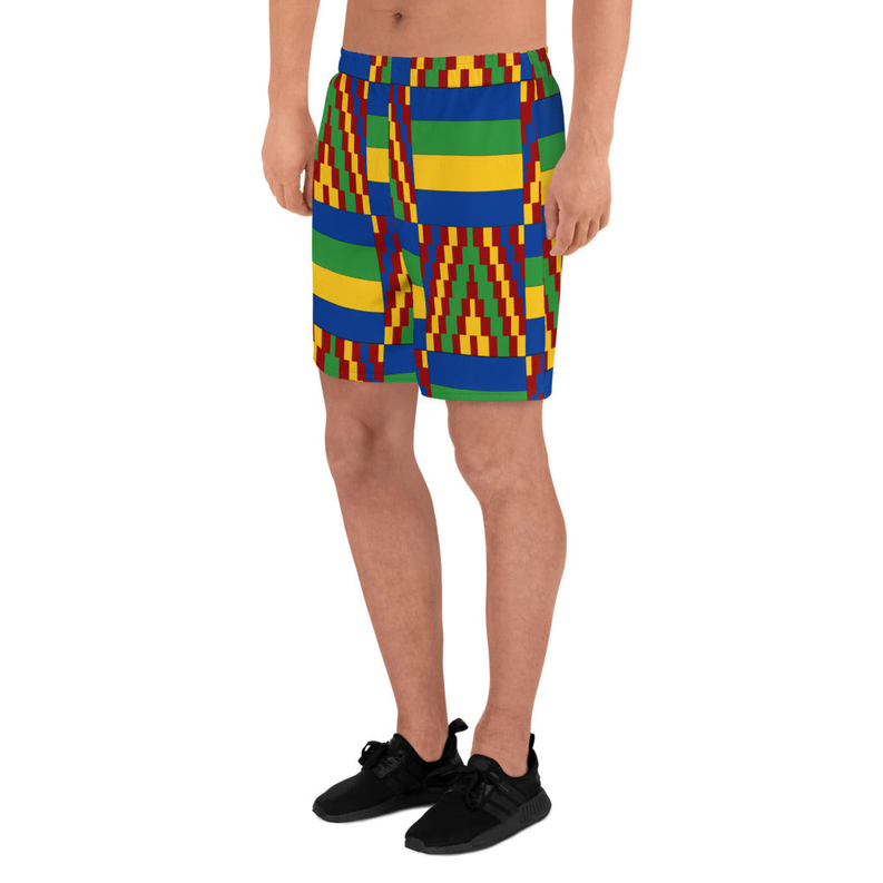 Yellow and Blue Kente African Print Men's Shorts