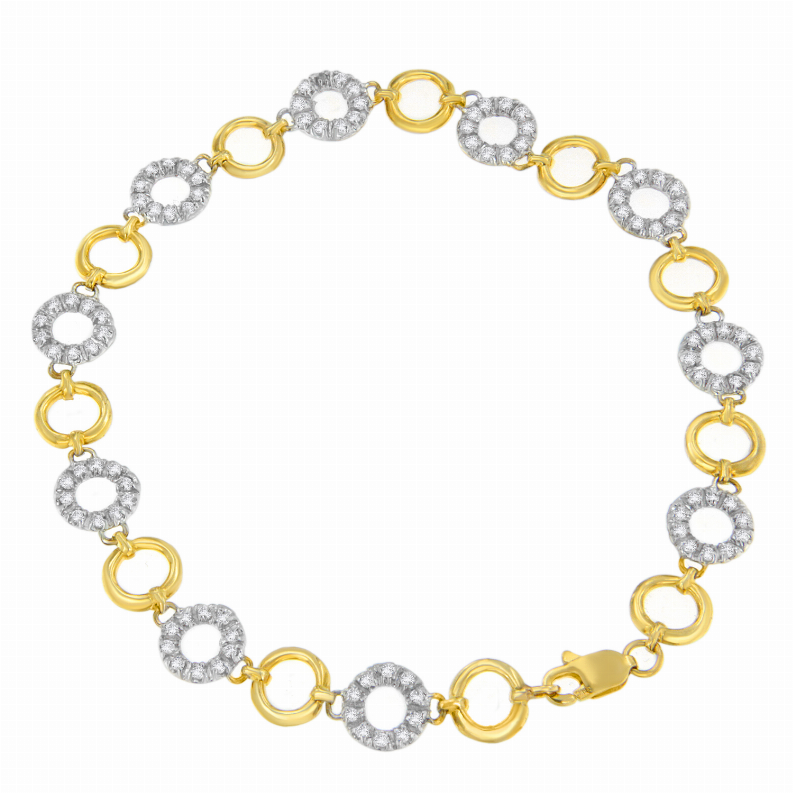 14K Yellow Gold 1/2carat Total Diamond Weight Round Cut Diamond Circle Bracelet