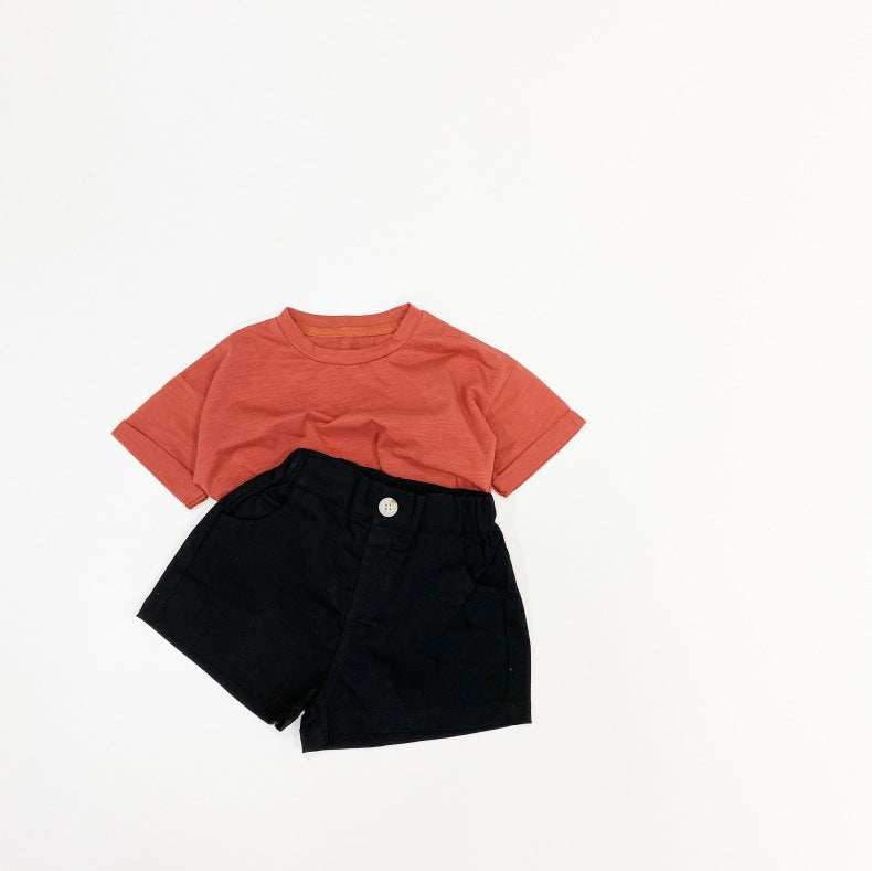 Baby Boy And Girl Solid Color Basic Denim Shorts With Pockets In Summer