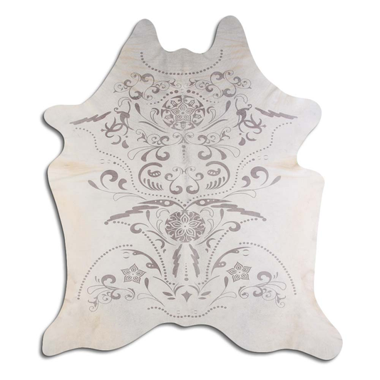 PRINTED HAIR ON COWHIDE BAROQUE GREY ON WHITE