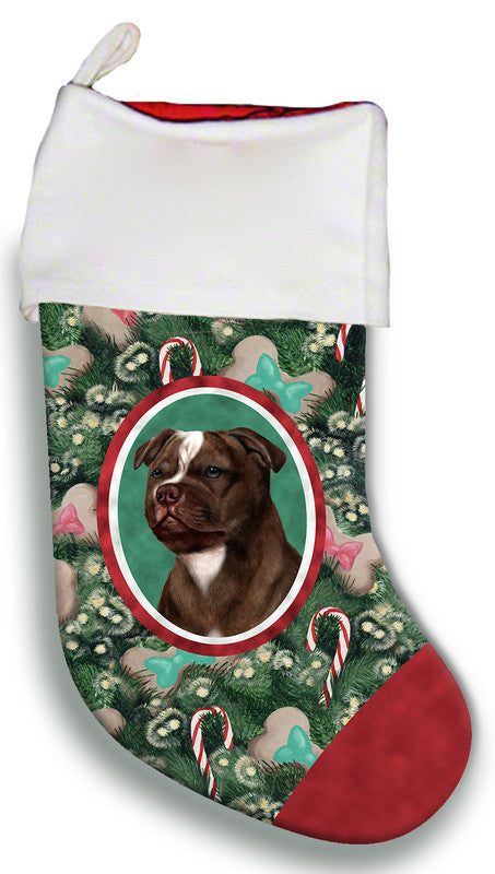 Staffordshire Bull Terrier Chocolate/White- Best of Breed Christmas Stocking