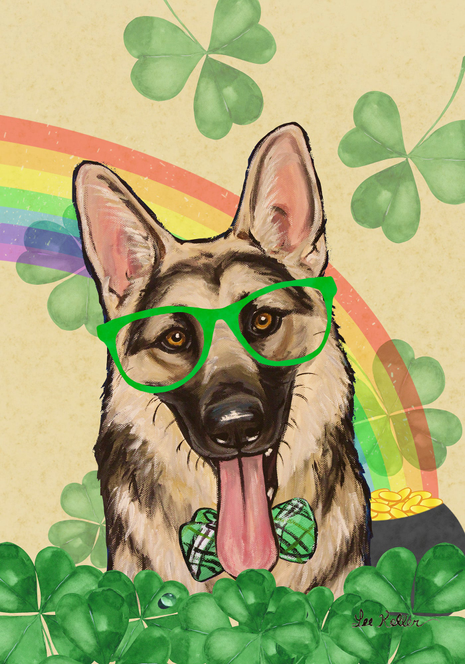 German Shepherd - Hippie Hound Studios Saint Patricks Day  House and Garden Flags