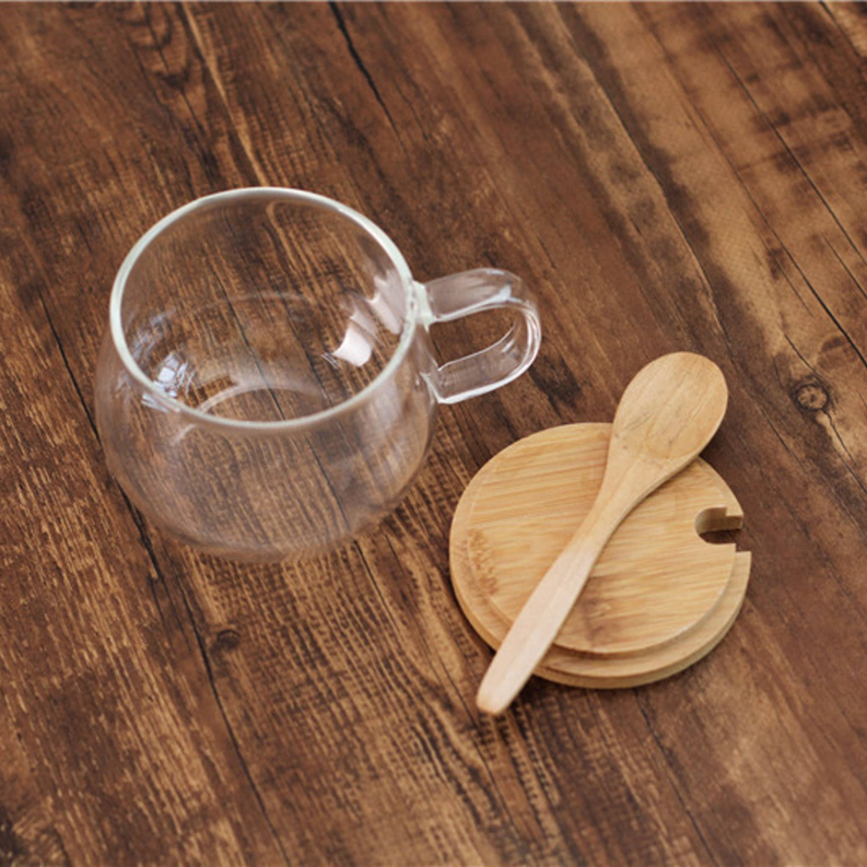 Borosilicate Glass Teacup w/  bamboo lid & spoon 11oz