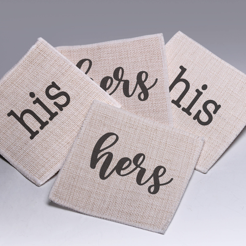 Couples Linen Coasters/Coaster Set (Choice of Wording)