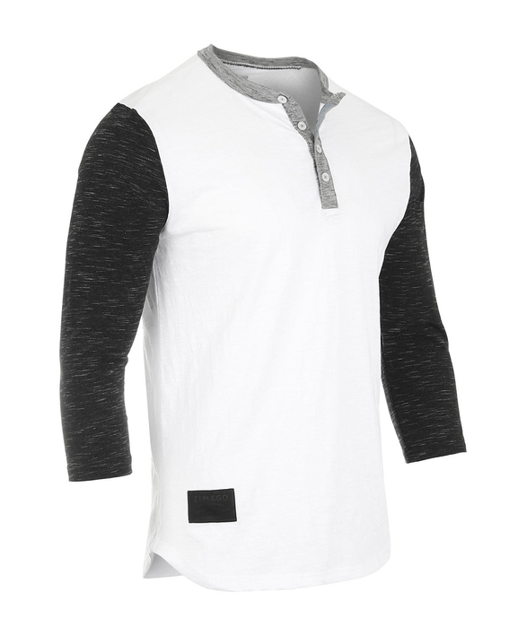 ZIMEGO Men's 3/4 Sleeve Black & White Baseball Henley Casual Athletic Button Crewneck Shirts