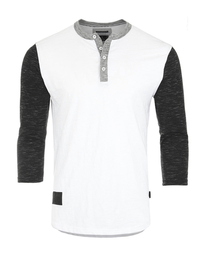 ZIMEGO Men's 3/4 Sleeve Black & White Baseball Henley Casual Athletic Button Crewneck Shirts